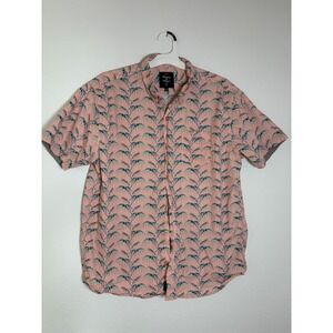 Artistry in Motion Mens XL Peach Pink Tropical Palm Leaf Button Down Shirt Slim